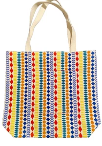 Colorful Geometric Print Open Tote Bag, Grocery, Market Bag w Front Inner Pocket - Picture 1 of 6