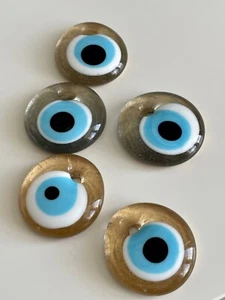 Paquete de 5 - Mal de Ojo Turco Dorado, Cuenta de Vidrio Hecho a Mano, Perfecto para Artesanía, Hágalo usted mismo - Imagen 1 de 8