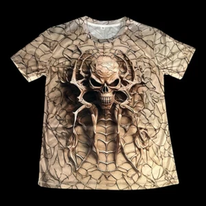 Mens 3D Skull Spider T-Shirt Stretch Crew Neck Printed Front & Reverse - Picture 1 of 3