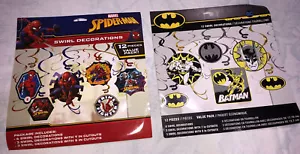 Spiderman & Batman Birthday Party Swirl Hanging Decorations 12Pc Value Pack NEW - Picture 1 of 8