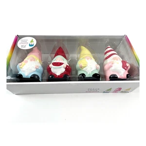 Peace, Love Gnomes Home Decor Statues 5" Multicolor Ceramic Figurine Set of 4 - Picture 1 of 4