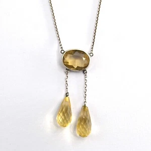 Antique Edwardian Silver & Citrine Negligee Drop Necklace - Picture 1 of 5