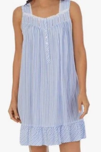 Eileen West Nachtwäsche Damen Gr. S Negligee blau weiß gestreift Kleid ärmellos - Bild 1 von 7