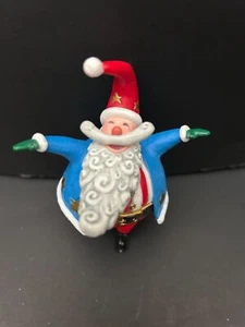 Whimsical Santa Claus Ornament With Blue Coat & Gold Stars Christmas Collectible - Picture 1 of 7