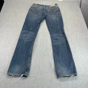 Vintage Mek Denim Jeans Mens 31x34 Blue Osaka Straight Distressed Button Fly - Picture 1 of 9