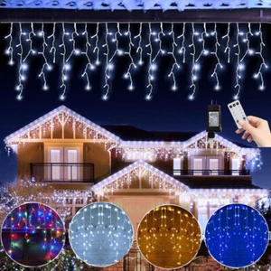 LED Eisregen Lichterkette Außenlichterkette Weihnachtdeko Strom Lichtervorhang - Bild 1 von 70