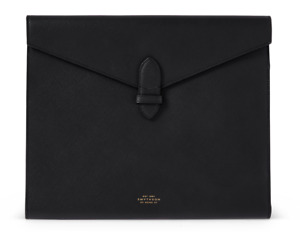 Smythson A4 Trifold Writing Folder in Panama Leather Black Brand New RRP £495