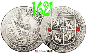 Poland ORT 1621, 18 Groschen, 1/4 Thaler, Sigismund III Silver Coin #31660