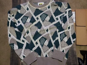 Vintage Le Tigre Sweater Size Medium Geometric Design Green Gray White - Picture 1 of 3