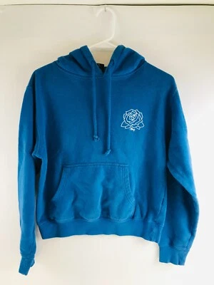 OBEY Jacket Women's Size Medium Blue Pullover Hoodie Rose Print Back Drawstring - Image 1 of 4