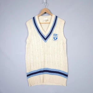 Vintage Cricket Vest Wool Cable Knit Varsity Mens size 44/L - Picture 1 of 11