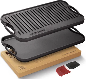 Pre-Seasoned 17X9.8" Cast Iron Reversible Griddle Grill Pan with Handles for Gas - Picture 1 of 7