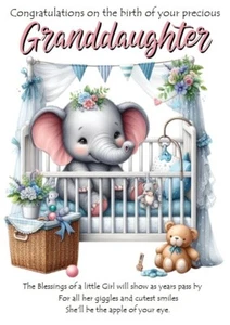 Congratulations On The Birth Of Your Precious Granddaughter A5 Card Baby Girl - Picture 1 of 4