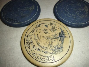 Scarce Antique Playing Card Poker Chips Circa 1900s RUSSELL & MORGAN TIGERS (D) - Picture 1 of 6