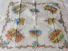Scotland  Landmarks Souvenir New Vintage Rayon Tablecloth Antique Cream 36" Sq