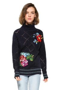Desigual Blue Floral Folk Poloneck Janirta Jumper XS-XL UK 8-16 RRP �109 - Picture 1 of 2