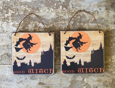 Conjunto de dois enfeites primitivos de bruxa boa Halloween NOVO - Imagem 1 de 4