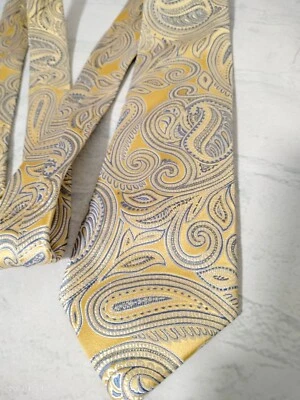 Hathaway 男式丝绸领带黄色蓝色佩斯利图案经典 3.5 x 56  — 第 1/4 张图片