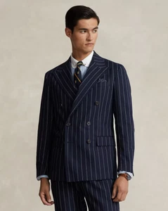 $998 Polo Ralph Lauren Pinstripe Double Breasted Sport Coat Blazer Jacket Sz 44R - Picture 1 of 5
