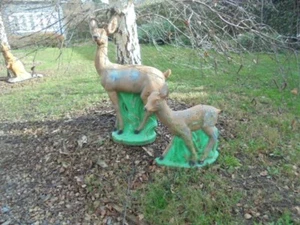 Vintage cement garden statues Bambi's mother & baby deer - Picture 1 of 10