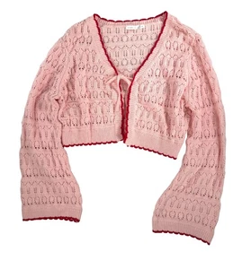Altard State bell sleeve coquette pink relaxed cottage core cropped cardigan XXL - Picture 1 of 5