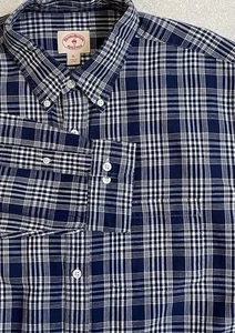 Brooks Brothers Red Fleece XL Linen Blend Blue/White Glen Check Plaid Oxford - Picture 1 of 7