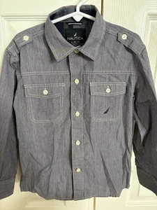 Nautica Kids, L/S Button Down Shirt, Size 7, Gray Chambray with Inside Plaid - Picture 1 of 10