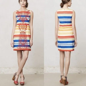 Vestido Tabitha Anthropologie Talla 4/S Azul Rojo Amarillo Blanco Rayas Bordado - Imagen 1 de 15