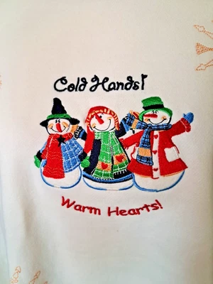 XL Off White Muñeco de Nieve MANOS FRÍAS CORAZÓN CÁLIDO Sudadera Foto 1 de 4