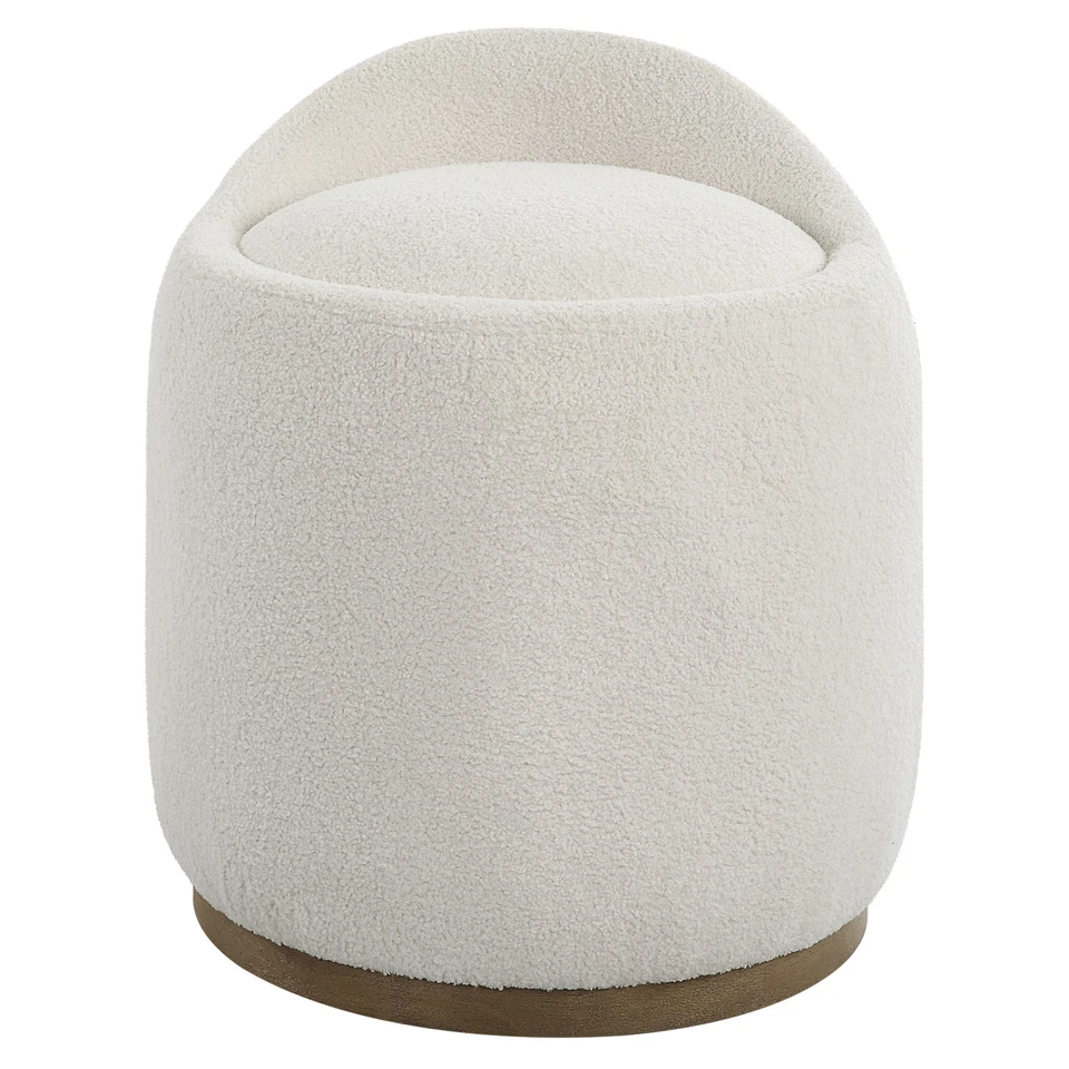 Uttermost 23186 Swirl 21"W Fabric Accent Stool - Natural Faux Sheepskin - Image 1 of 4