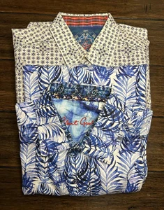 Lot Of 2 Robert Graham Size Medium Flip Cuff Long Sleeve Geometrical Blue White - Picture 1 of 23