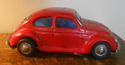 Vintage Tinn RED Battery Operated VW Volkswagen Beetle Bug - Image 1 of 4