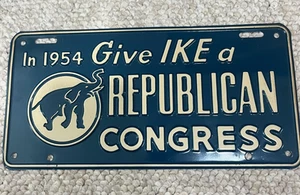 RARE! Original Give Ike Republican Congress 1954 Booster License Plate Sign - Picture 1 of 4