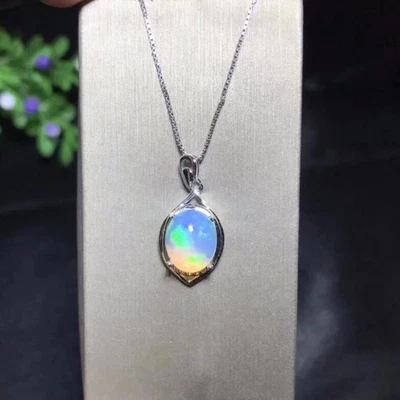 Collar de plata de ley 925 maciza de ópalo de fuego australiano natural con colgante Foto 1 de 4