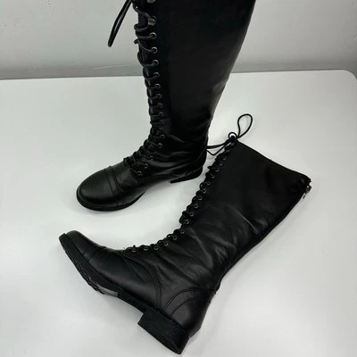 Botas de combate Madden Girl femininas pretas saalute meia panturrilha amarrar zíper EUA 8 - Imagem 1 de 4