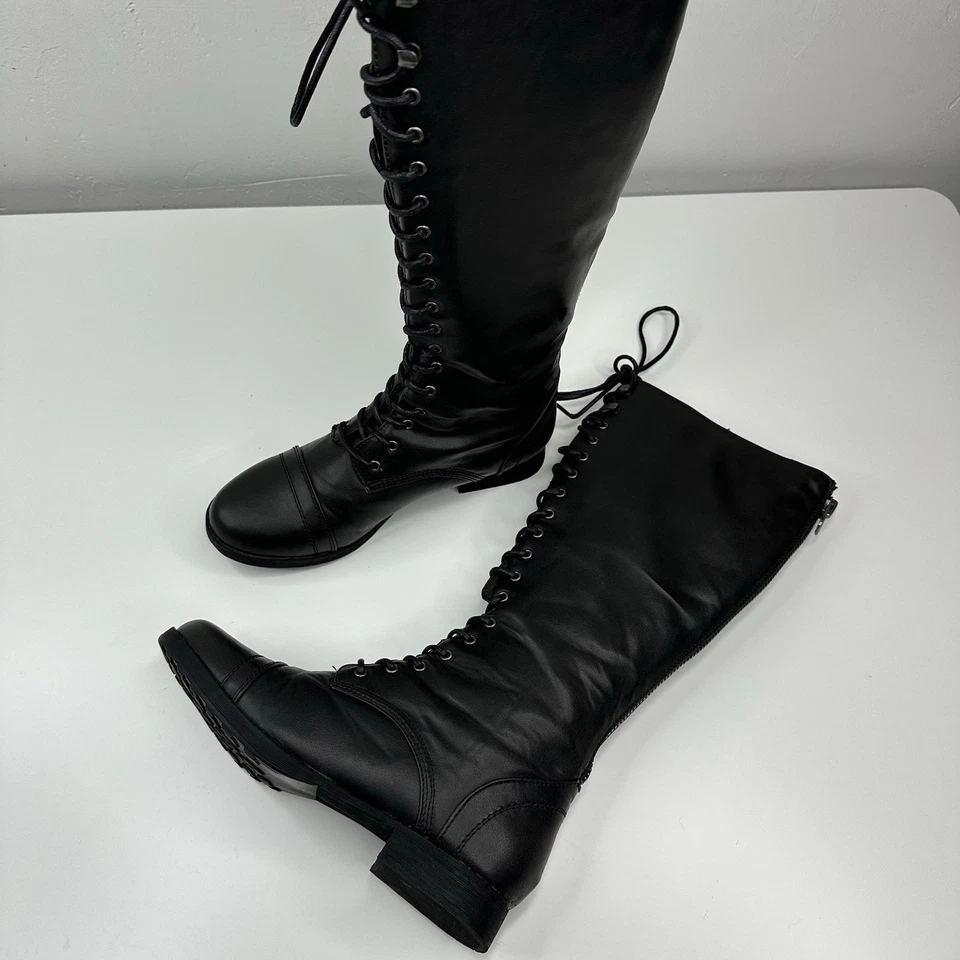 Madden Girl Women's Black Saalute Mid-Calf Tie Up Zip Combat Boots US 8 - Image 1 of 4