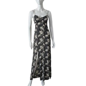 Magali Pascal Black FloralbMaxi Dress Size M Spaghetti Straps - Picture 1 of 10