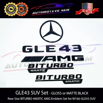 Juego de insignia negra emblema estrella trasera GLE43 SUV AMG BITURBO 4MATIC para Mercedes W166 Foto 1 de 3