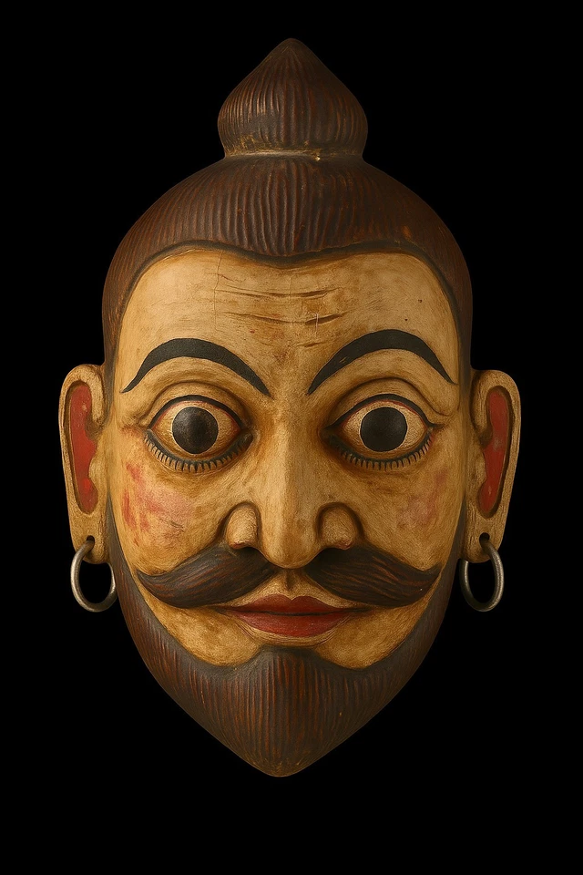 13in Sri Lankan Ceylon Yogi Brahmin Head Wood Mask Wall Art Hanging Wooden Asian - Image 1 of 1