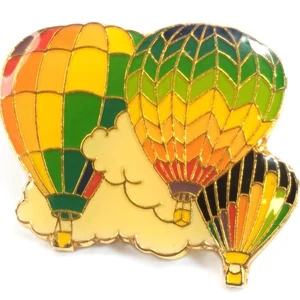 3 Rainbow Colored Hot Air Balloons in the Clouds Pin Enamel Gold Tone Lapel Pin - Picture 1 of 3
