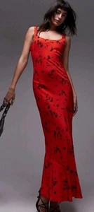 NEU Topshop Celeb Love Island rot Blumen geriffelter Saum Slip Kleid Gr. 12 90er Y2K  - Bild 1 von 5