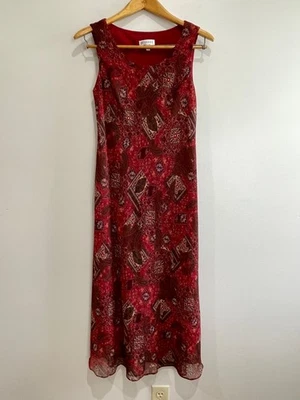 Vestido midi Studio I Petite sem mangas feminino 10P vermelho estampa paisley forrado anos 90 - Imagem 1 de 4