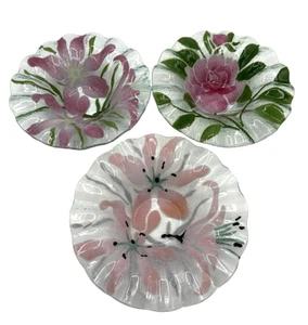 Sydenstricker Retired Spring Pink Tiger Lily Orchid Rose Fused Glass Berry Bowls - Picture 1 of 14