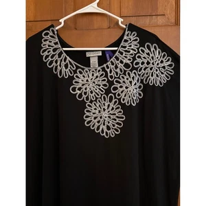 Maggie Barnes Catherines bestickte geblümte Bluse Damen 3X Petite schwarz/silber - Bild 1 von 11