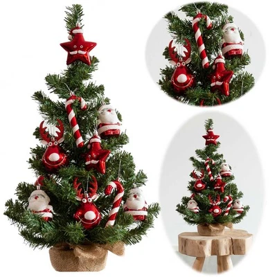 Deko Weihnachtsbaum 60cm Grün Rot 10 Aufhänger künstlicher Tannenbaum Tisch-Deko - Bild 1 von 4