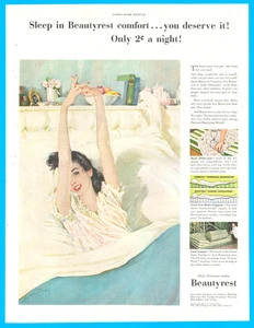Beautyrest mattress bed bedroom furniture morning wakeup vintage print ad 1951 - Picture 1 of 3