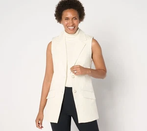 Isaac Mizrahi Live! Petite 24/7 Stretch Blazer Vest w/ Pockets Cream M New - Picture 1 of 1