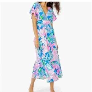 Damen Lilly Pulitzer Jessie Blumen Maxikleid in Blau und Rosa Large - Bild 1 von 5