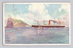 Cunard Line RMS Carpathia Oceanliner Passing Gibraltar Postkarte Titanic 1908?  - Bild 1 von 2