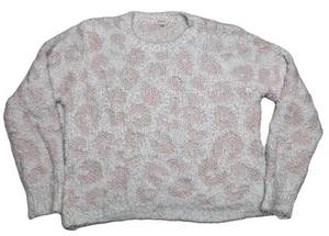 POL Fuzzy Leopard Print Sweater Women’s M White Pink Soft Cozy Pullover - Picture 1 of 8